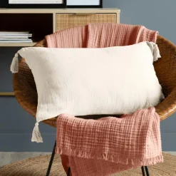 Coussin rectangulaire gaze de coton (40 x 60 cm) Gaïa Beige pampa