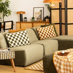 Coussin rectangulaire tufté (38 x 58 cm) Damier Jaune ocre