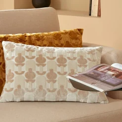 Coussin rectangulaire velours (30 x 50 cm) Luna Ecru