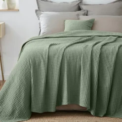 Couvre-lit coton nid d'abeille (180 x 220 cm) Maya Vert romarin