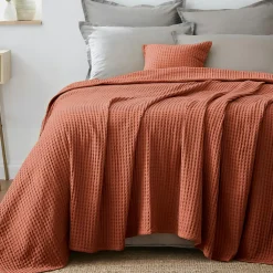 Couvre-lit coton nid d'abeille (180 x 220 cm) Maya Terracotta