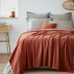 Couvre-lit coton tissé (220 x 250 cm) Léa Terracotta