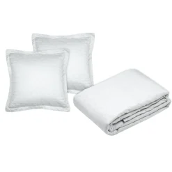 Couvre-lit matelassé avec deux taies d'oreiller (260 x 240 cm) Cléo Blanc