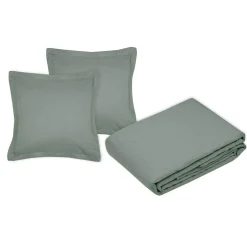 Couvre-lit matelassé et deux taies d'oreiller (260 x 240 cm) Cléo Vert sauge