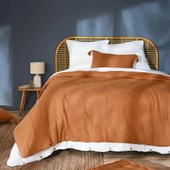 Couvre-lit matelassé gaze de coton (240 x 220 cm) Gaïa Abricot