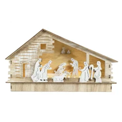 Crèche de Noël complète et lumineuse en bois (H17 cm) Sainte-Augusta
