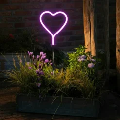 Décoration lumineuse Solaire à piquer au sol (H82 cm) Coeur néon Rose