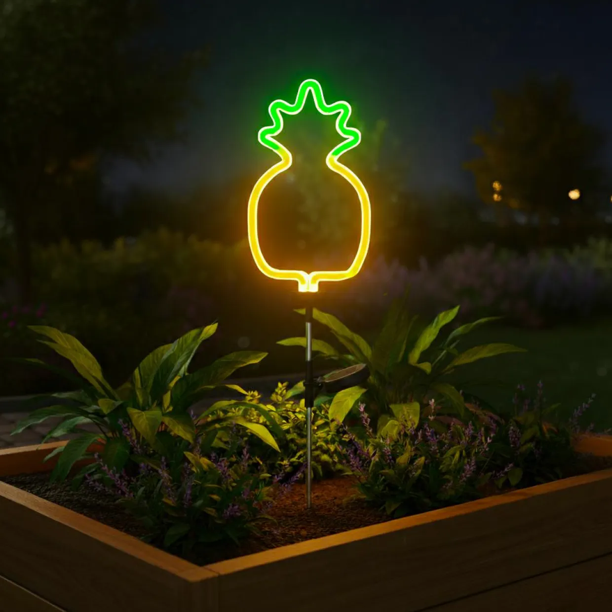 Décoration lumineuse Solaire à piquer au sol (H74 cm) Ananas néon Jaune