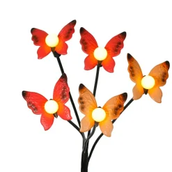 Décoration lumineuse Solaire à piquer au sol (H60 cm) Papillons Rouge et blanc chaud