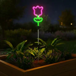 Décoration lumineuse Solaire à piquer au sol (H70 cm) Tulipe néon Multicolore