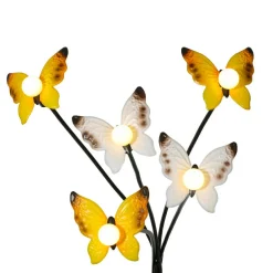 Décoration lumineuse Solaire à piquer au sol (H60 cm) Papillons Jaune et blanc chaud