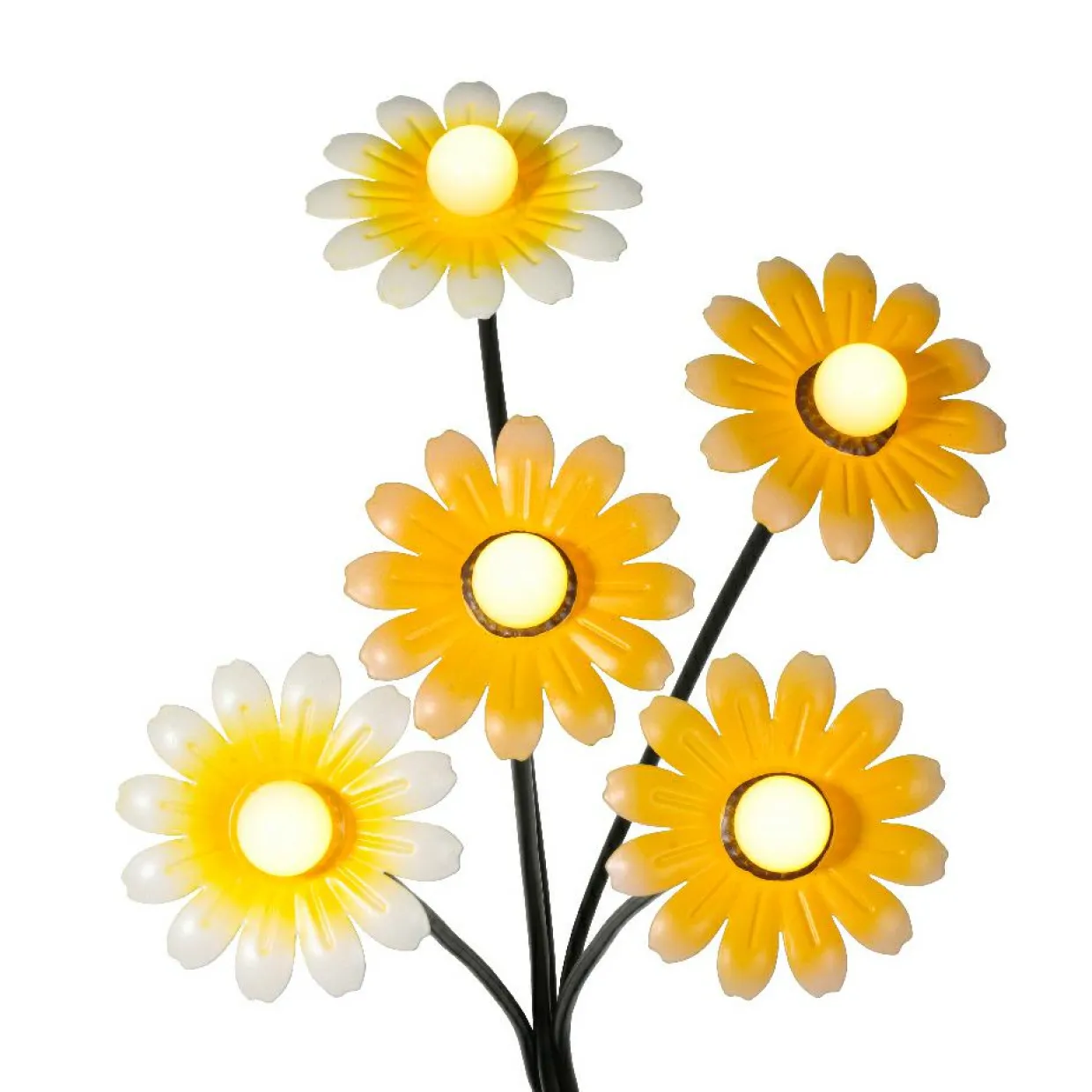 Décoration lumineuse Solaire à piquer au sol (H60 cm) Marguerites Jaune et blanc chaud