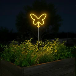 Décoration lumineuse Solaire à piquer au sol (H85 cm) Papillon néon Jaune