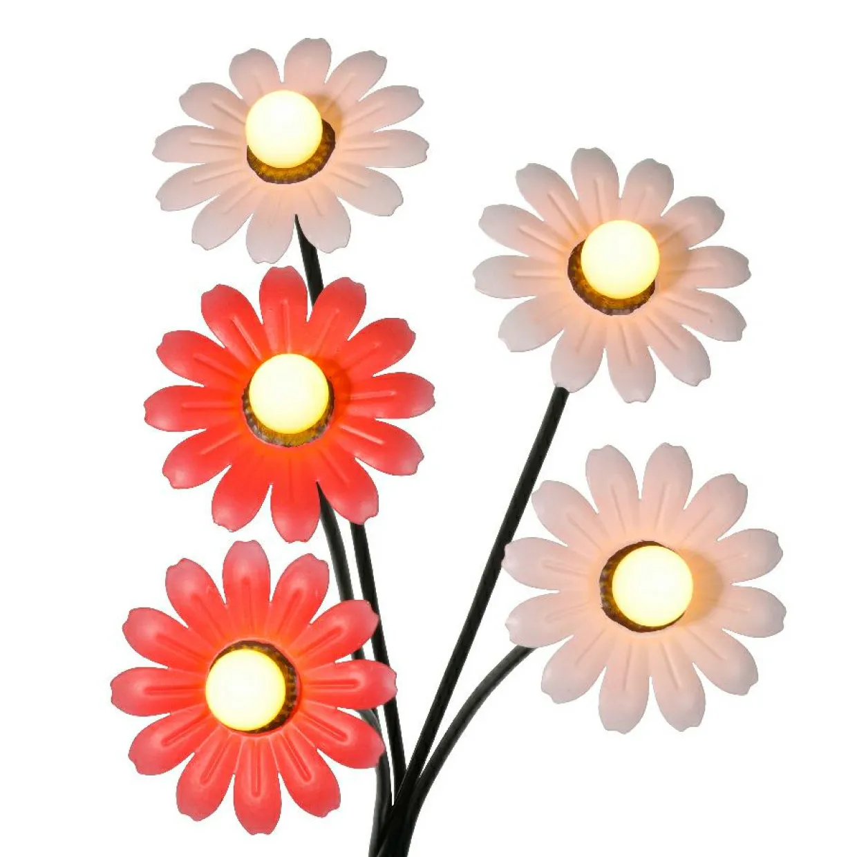 Décoration lumineuse Solaire à piquer au sol (H60 cm) Marguerites Rouge et blanc chaud