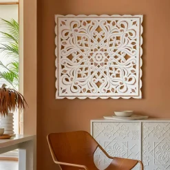 Décoration murale en bois (L80 cm) Mandala Blanc patiné