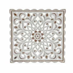 Décoration murale en bois (L80 cm) Mandala Blanc patiné