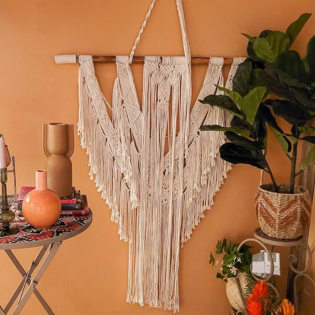 Décoration murale Macramé en coton (H100 cm) Beige