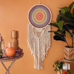 Décoration murale macramé (H110 cm) Attrape-rêve Arc-en-ciel
