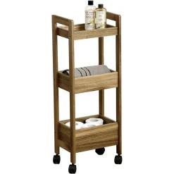 Desserte à roulettes 3 niveaux bois d'acacia (H79 cm) Lina marron