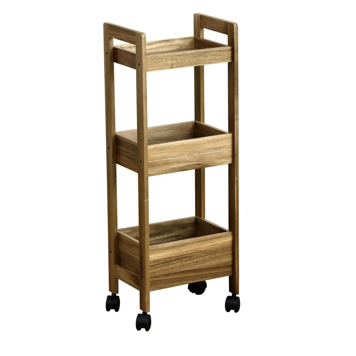 Desserte à roulettes 3 niveaux bois d'acacia (H79 cm) Lina marron