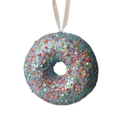 Donut de Noël à suspendre (D9 cm) Gourmandise Bleu pailleté