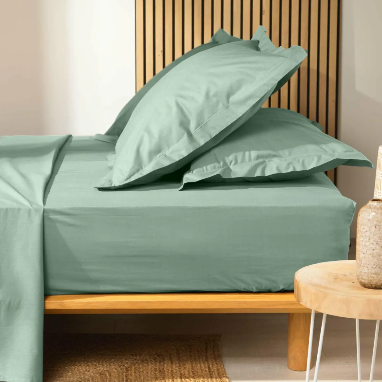 Drap housse coton bio (180 x 200 cm) Biolina Vert sauge