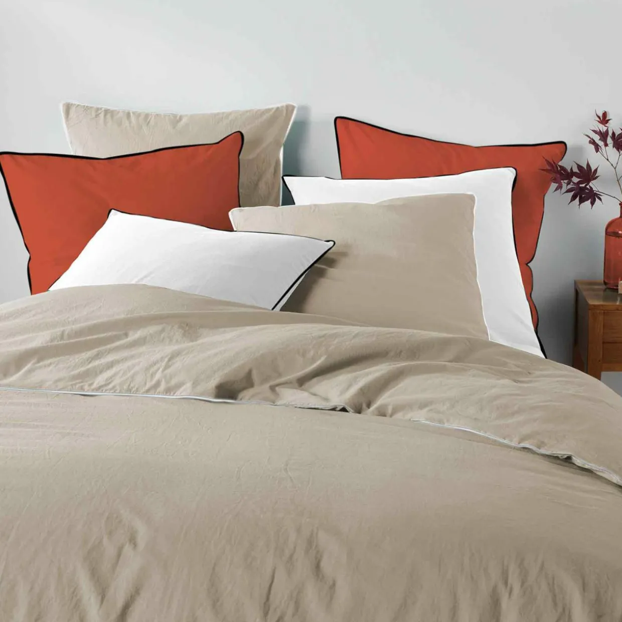 Drap housse coton lavé (140 x 190 cm) Linette Beige