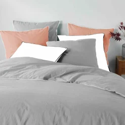 Drap housse coton lavé (140 x 190 cm) Linette Gris