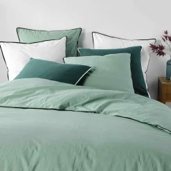 Drap housse coton lavé (160 x 200 cm) Linette Vert sauge