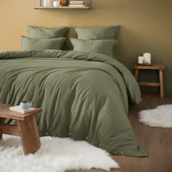 Drap housse en flanelle de coton (200 x 200 cm) Nina Vert romarin