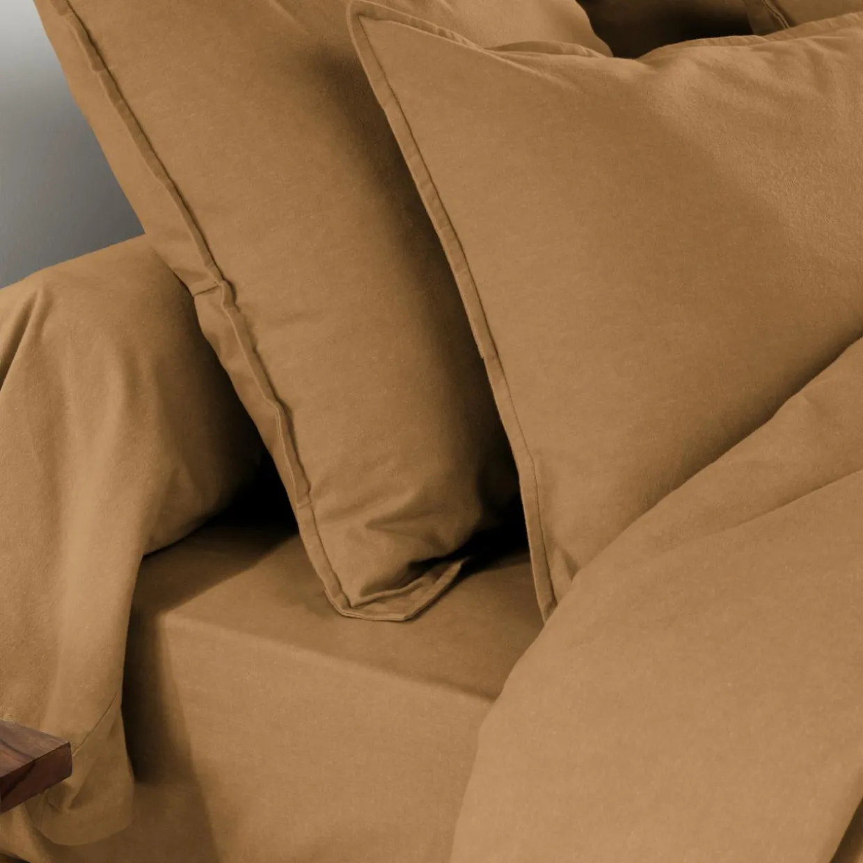 Drap housse flanelle de coton (90 x 190 cm) Théa Camel