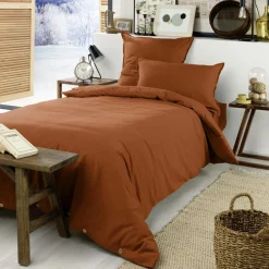 Drap housse flanelle de coton (90 x 200 cm) Nina Terracotta