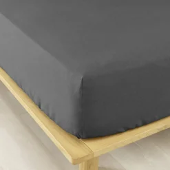 Drap housse flanelle de coton (140 x 190 cm) Théa Gris anthracite