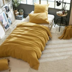 Drap housse gaze de coton (90 x 190 cm) Gaïa Jaune safran