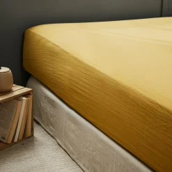 Drap housse gaze de coton (200 x 200 cm) Gaïa Jaune safran