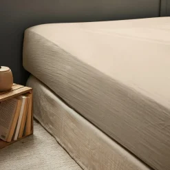 Drap housse gaze de coton (140 x 200 cm) Gaïa Ficelle