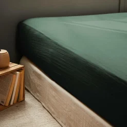 Drap housse gaze de coton (140 x 200 cm) Gaïa Vert Sapin