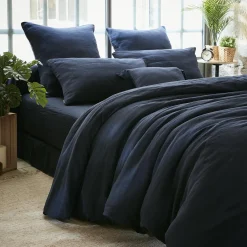 Drap housse gaze de coton (200 x 200 cm) Gaïa Bleu nuit