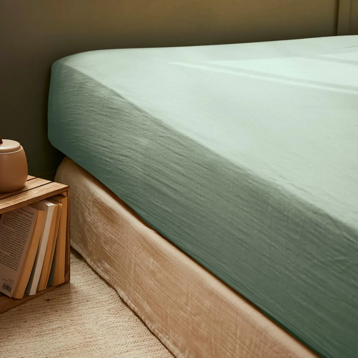 Drap housse gaze de coton (90 x 190 cm) Gaïa Vert eucalyptus