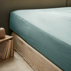 Drap housse gaze de coton (140 x 200 cm) Gaïa Bleu canard