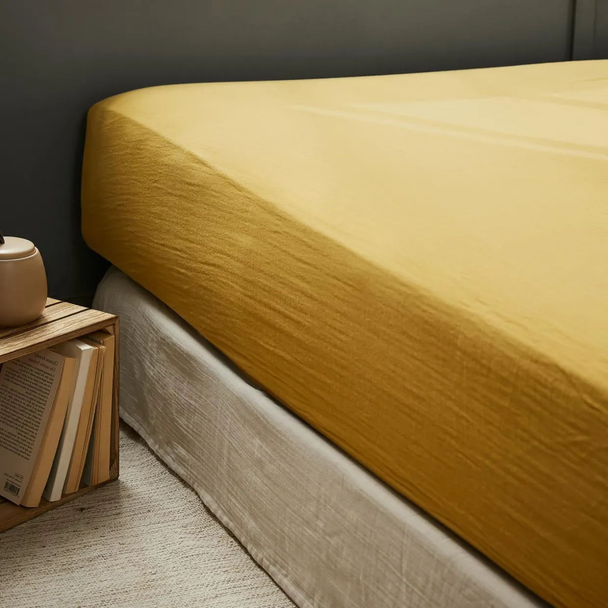 Drap housse gaze de coton (140 x 200 cm) Gaïa Jaune safran