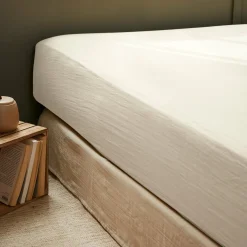 Drap housse gaze de coton (90 x 190 cm) Gaïa Beige pampa