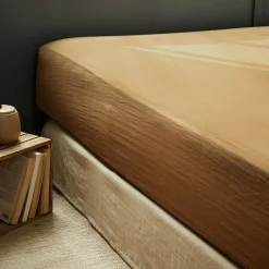 Drap housse gaze de coton (90 x 200 cm) Gaïa Camel