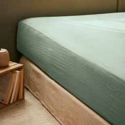 Drap housse gaze de coton (90 x 200 cm) Gaïa Vert eucalyptus
