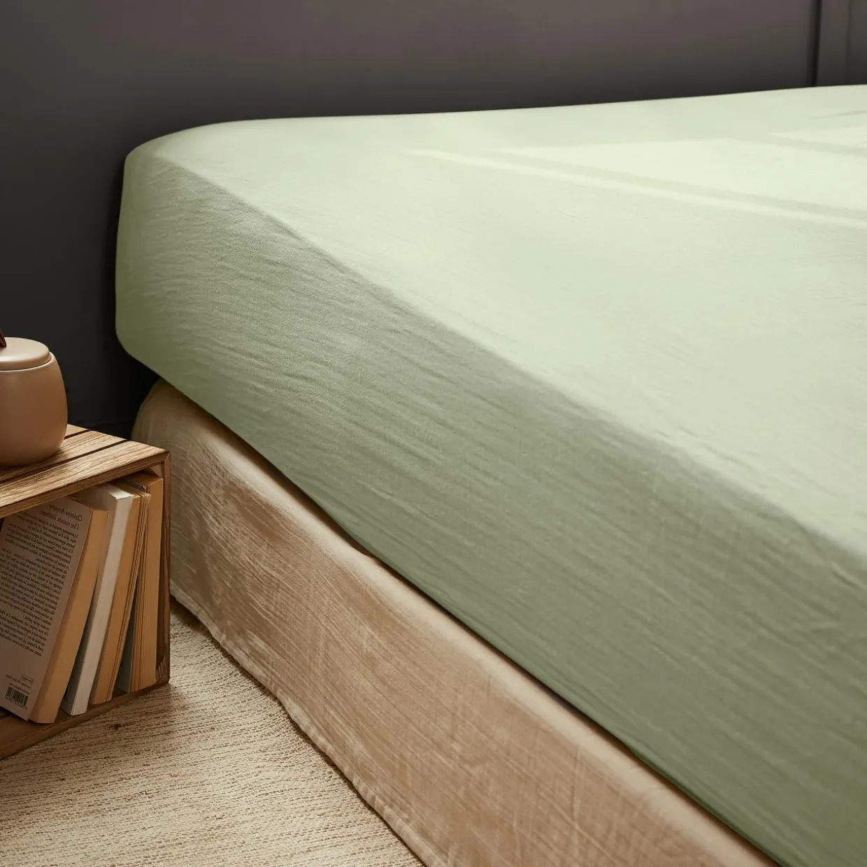 Drap housse gaze de coton (200 x 200 cm) Gaïa Vert tilleul