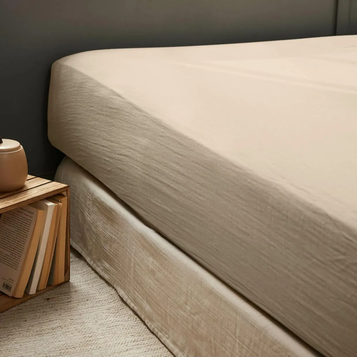 Drap housse gaze de coton (160 x 200 cm) Gaïa Ficelle