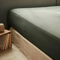 Drap housse gaze de coton (160 x 200 cm) Gaïa Vert romarin