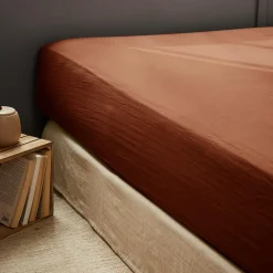 Drap housse gaze de coton (90 x 200 cm) Gaïa Terracotta