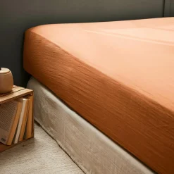 Drap housse gaze de coton (140 x 200 cm) Gaïa Abricot