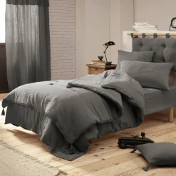 Drap housse gaze de coton (90 x 190 cm) Gaïa Gris granit